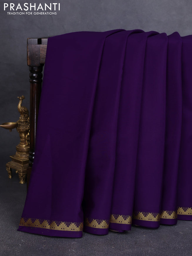Pure mysore silk saree violet with plain body and temple zari woven border