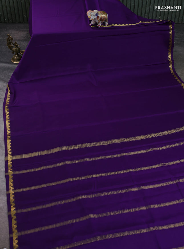 Pure mysore silk saree violet with plain body and temple zari woven border