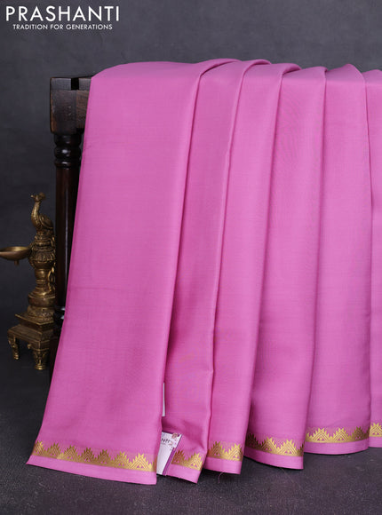 Pure mysore silk saree mauve pink with plain body and temple zari woven border