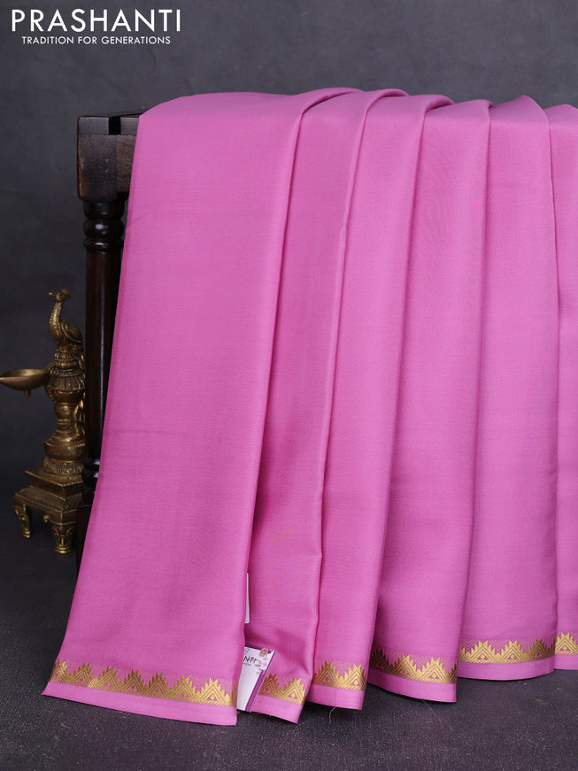 Pure mysore silk saree mauve pink with plain body and temple zari woven border