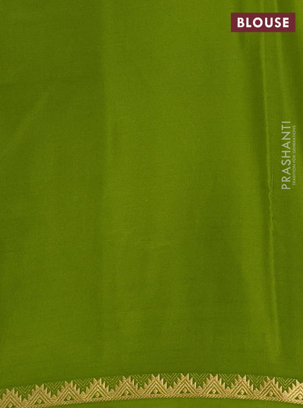 Pure mysore silk saree light green with plain body and temple zari woven border