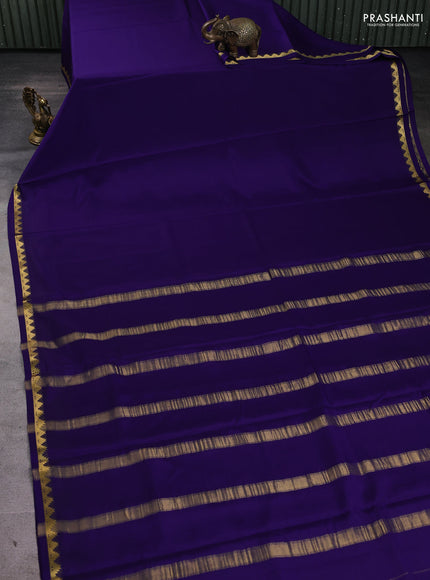 Pure mysore silk saree blue with plain body and temple zari woven border