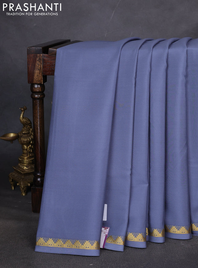 Pure mysore silk saree grey with plain body and temple zari woven border