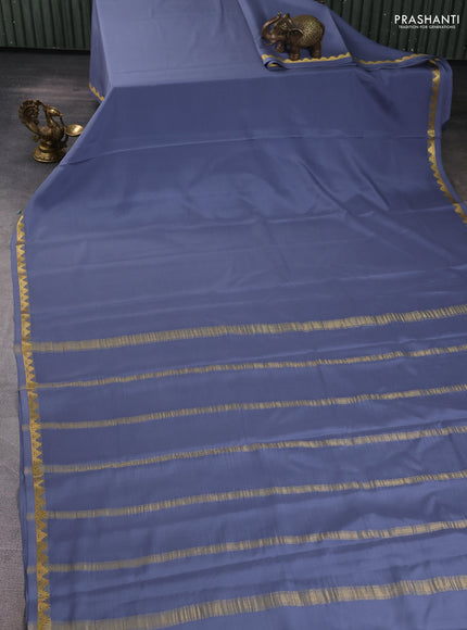 Pure mysore silk saree grey with plain body and temple zari woven border