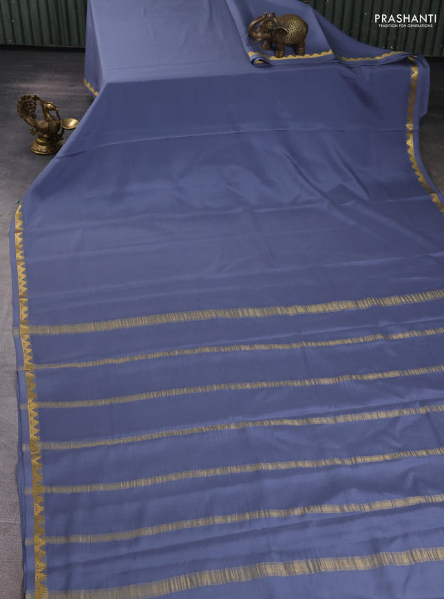Pure mysore silk saree grey with plain body and temple zari woven border