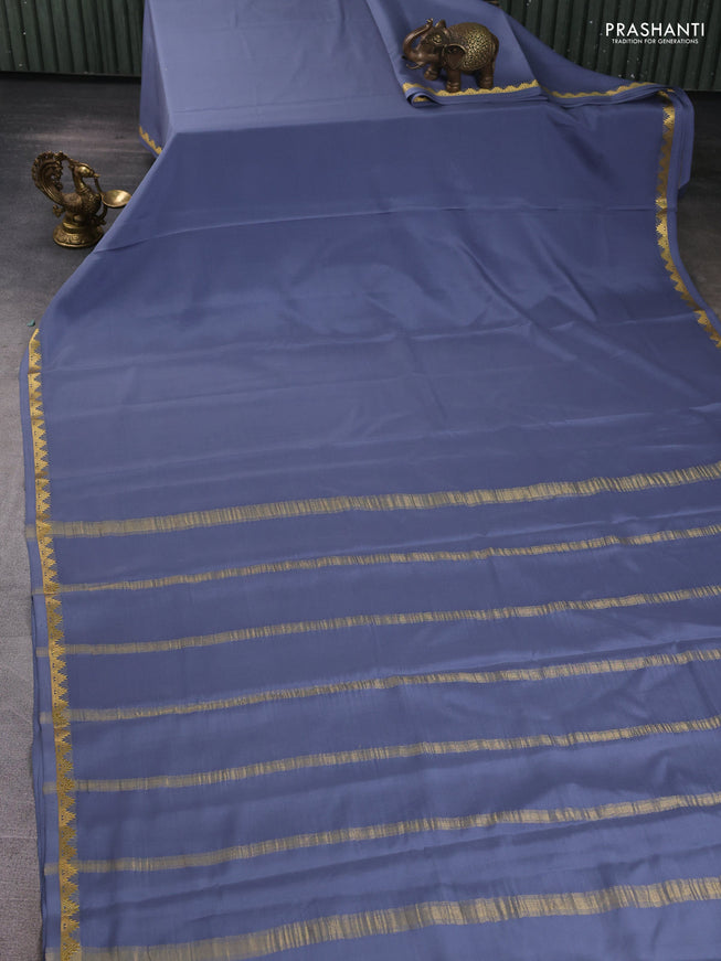 Pure mysore silk saree grey with plain body and temple zari woven border