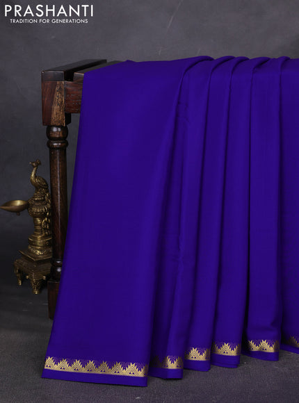 Pure mysore silk saree blue with plain body and temple zari woven border