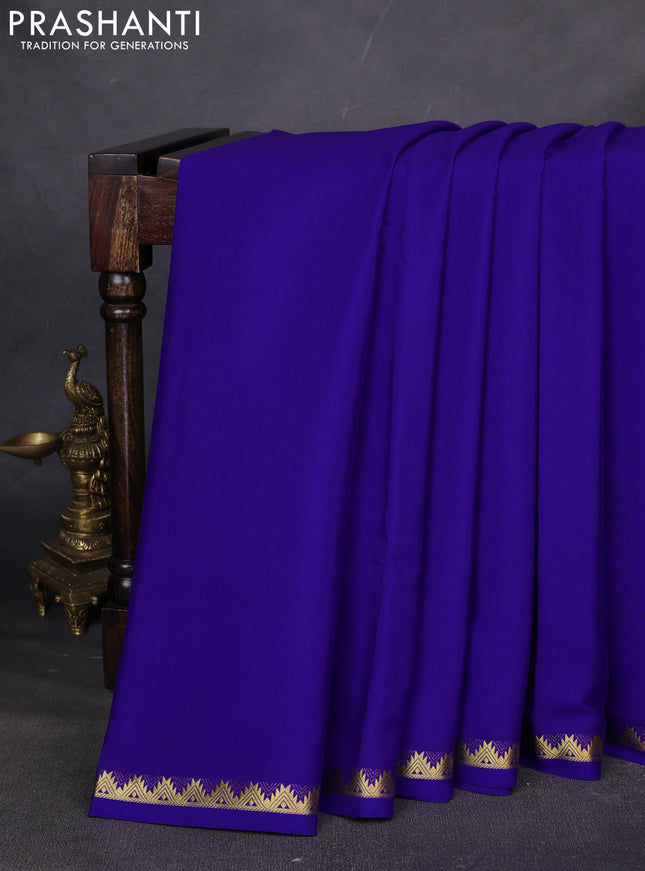 Pure mysore silk saree blue with plain body and temple zari woven border