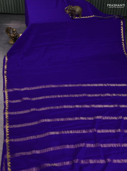 Pure mysore silk saree blue with plain body and temple zari woven border