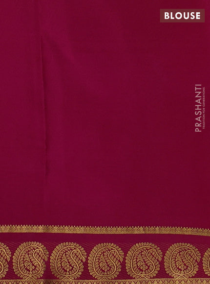 Pure mysore silk saree green and dark pink with plain body and paisley zari woven border