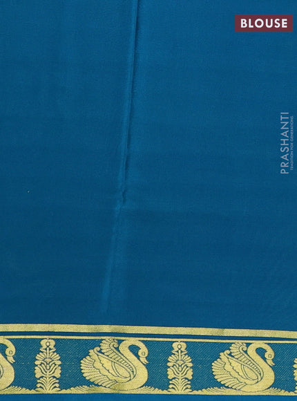 Pure mysore silk saree pista green and peacock green with plain body and zari woven border