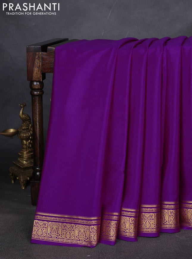 Pure mysore silk saree purple with plain body and zari woven border