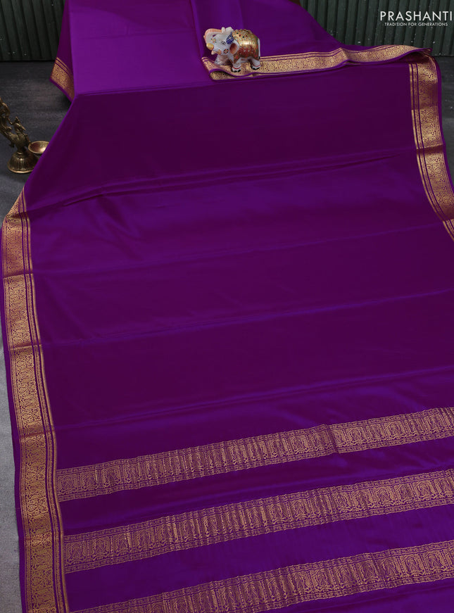 Pure mysore silk saree purple with plain body and zari woven border