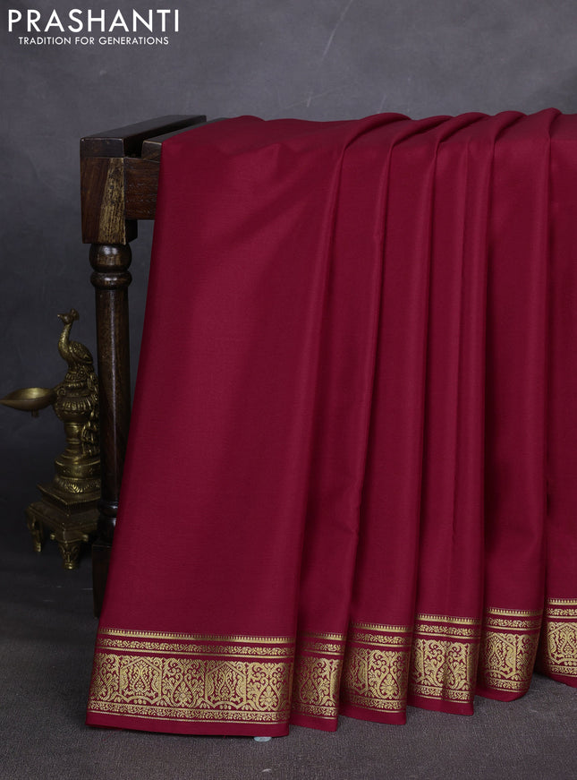 Pure mysore silk saree red with plain body and zari woven border