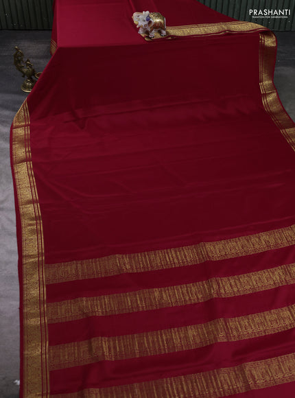 Pure mysore silk saree red with plain body and zari woven border