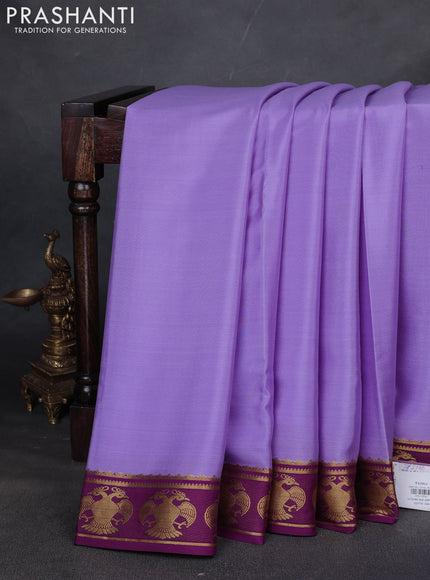 Pure mysore silk saree lavender and purple with plain body and zari woven border