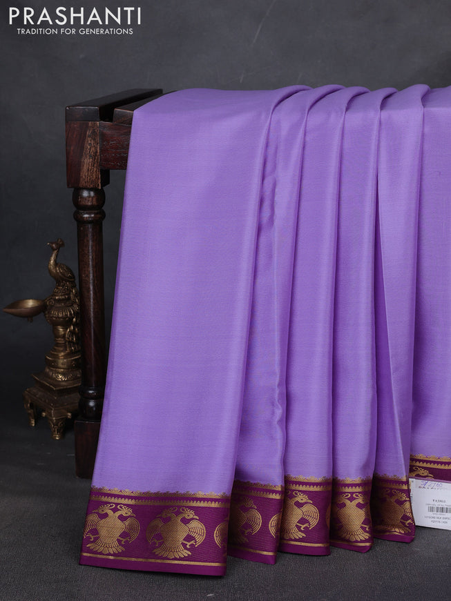 Pure mysore silk saree lavender and purple with plain body and zari woven border