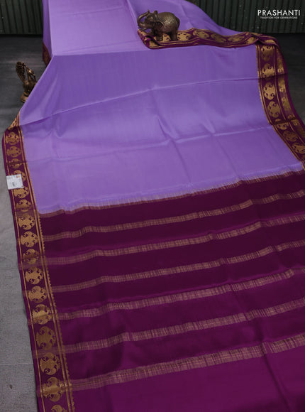 Pure mysore silk saree lavender and purple with plain body and zari woven border