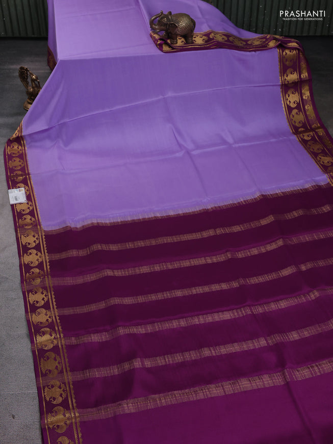 Pure mysore silk saree lavender and purple with plain body and zari woven border
