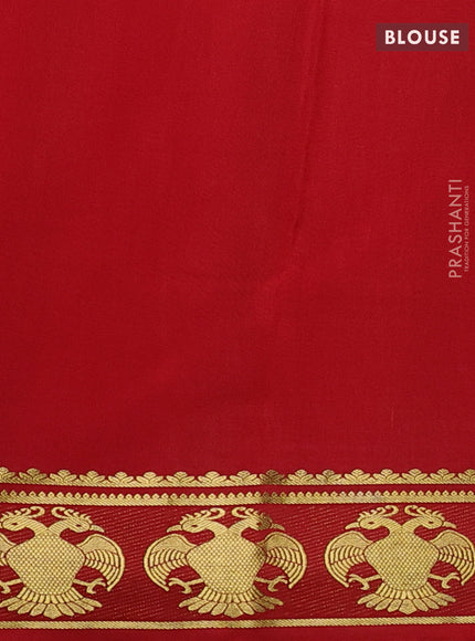Pure mysore silk saree green and red with plain body and zari woven border