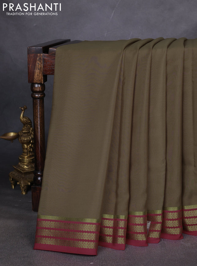 Pure mysore silk saree elaichi green and pink with plain body and zari woven border