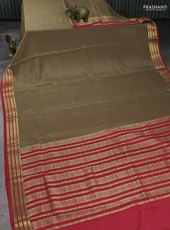 Pure mysore silk saree elaichi green and pink with plain body and zari woven border