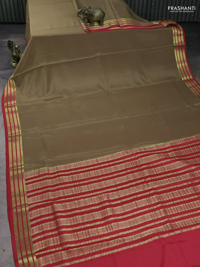Pure mysore silk saree elaichi green and pink with plain body and zari woven border