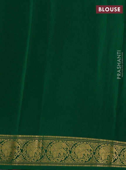 Pure mysore silk saree magenta pink and green with plain body and elephant zari woven border