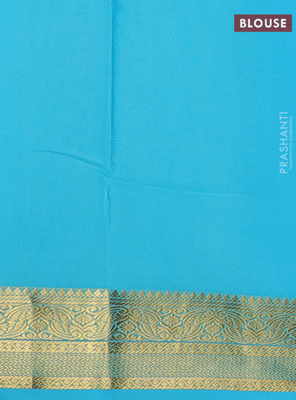 Pure mysore silk saree black and light blue with plain body and zari woven border