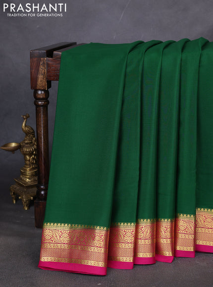 Pure mysore silk saree green and pink with plain body and zari woven border