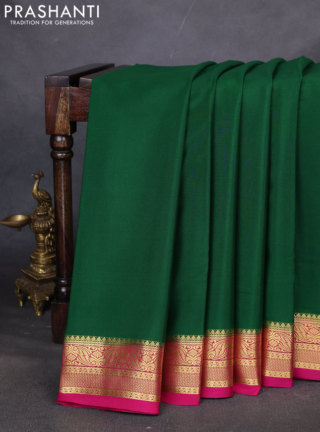 Pure mysore silk saree green and pink with plain body and zari woven border