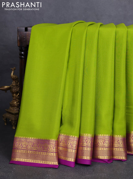 Pure mysore silk saree light green and purple with plain body and zari woven border