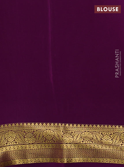 Pure mysore silk saree light green and purple with plain body and zari woven border
