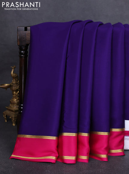 Pure mysore silk saree violet and pink with plain body and rettapet zari woven border