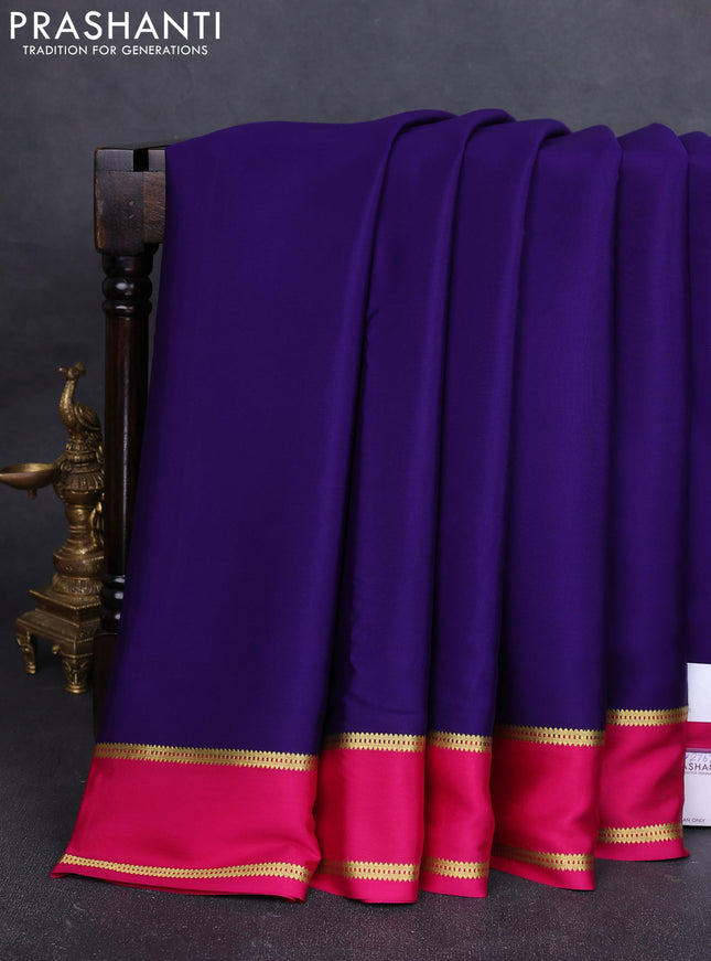 Pure mysore silk saree violet and pink with plain body and rettapet zari woven border