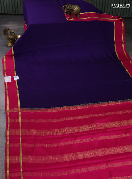 Pure mysore silk saree violet and pink with plain body and rettapet zari woven border