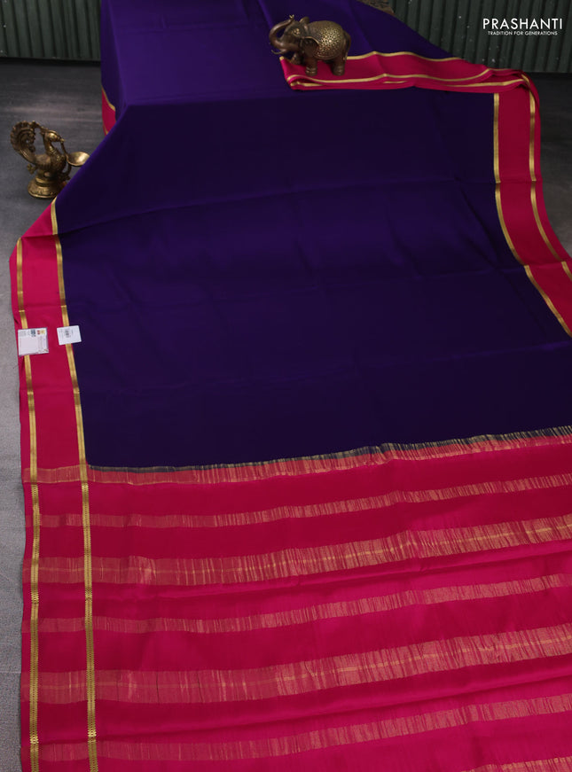 Pure mysore silk saree violet and pink with plain body and rettapet zari woven border
