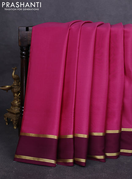 Pure mysore silk saree light pink and wine shade with plain body and rettapet zari woven border