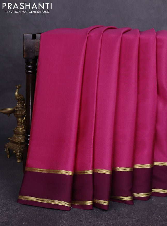 Pure mysore silk saree light pink and wine shade with plain body and rettapet zari woven border