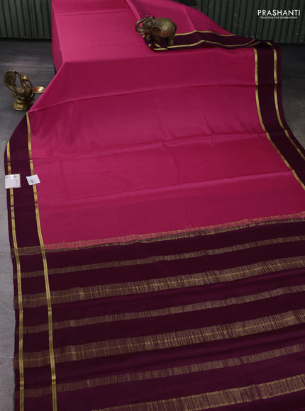 Pure mysore silk saree light pink and wine shade with plain body and rettapet zari woven border