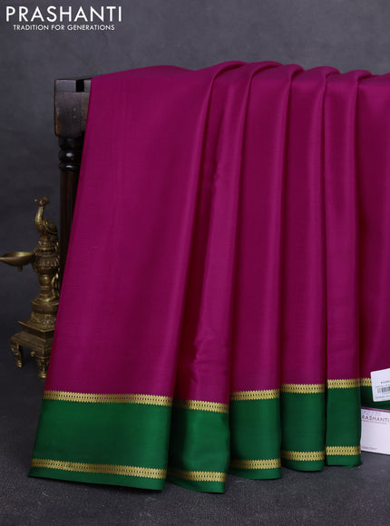 Pure mysore silk saree dark pink and green with plain body and rettapet zari woven border