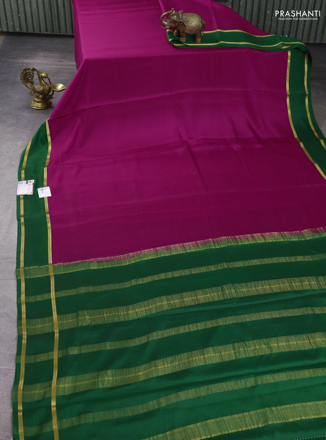 Pure mysore silk saree dark pink and green with plain body and rettapet zari woven border