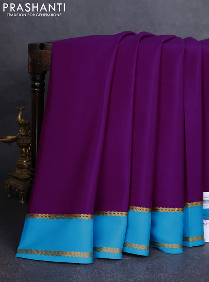 Pure mysore silk saree purple and cs blue with plain body and rettapet zari woven border