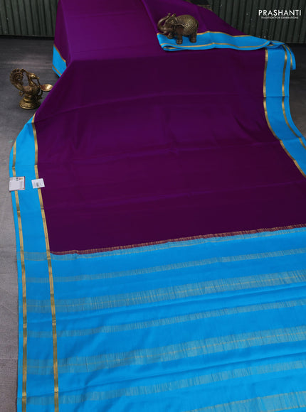 Pure mysore silk saree purple and cs blue with plain body and rettapet zari woven border