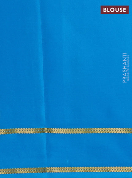 Pure mysore silk saree purple and cs blue with plain body and rettapet zari woven border
