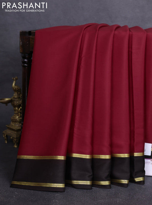 Pure mysore silk saree red and coffee brown with plain body and rettapet zari woven border