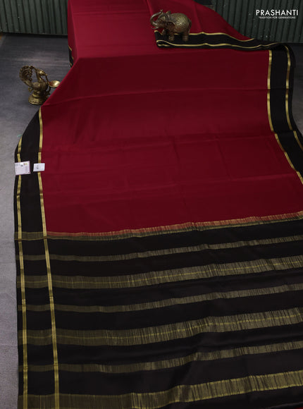 Pure mysore silk saree red and coffee brown with plain body and rettapet zari woven border