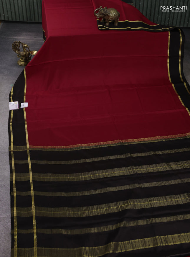 Pure mysore silk saree red and coffee brown with plain body and rettapet zari woven border