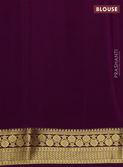 Pure mysore silk saree mehendi green and purple with plain body and zari woven border