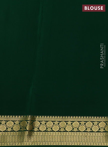Pure mysore silk saree mustard yellow and green with plain body and zari woven border